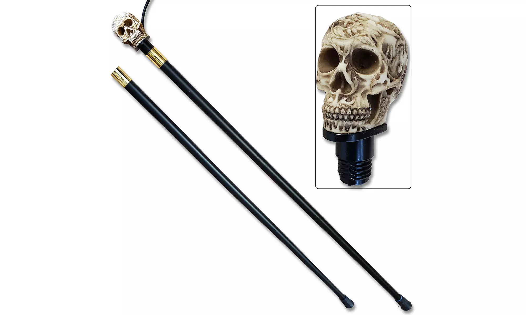Walking Skull/Devil Head Cane Staff Mobility Stick Rubber Foot Handle - Second Medium