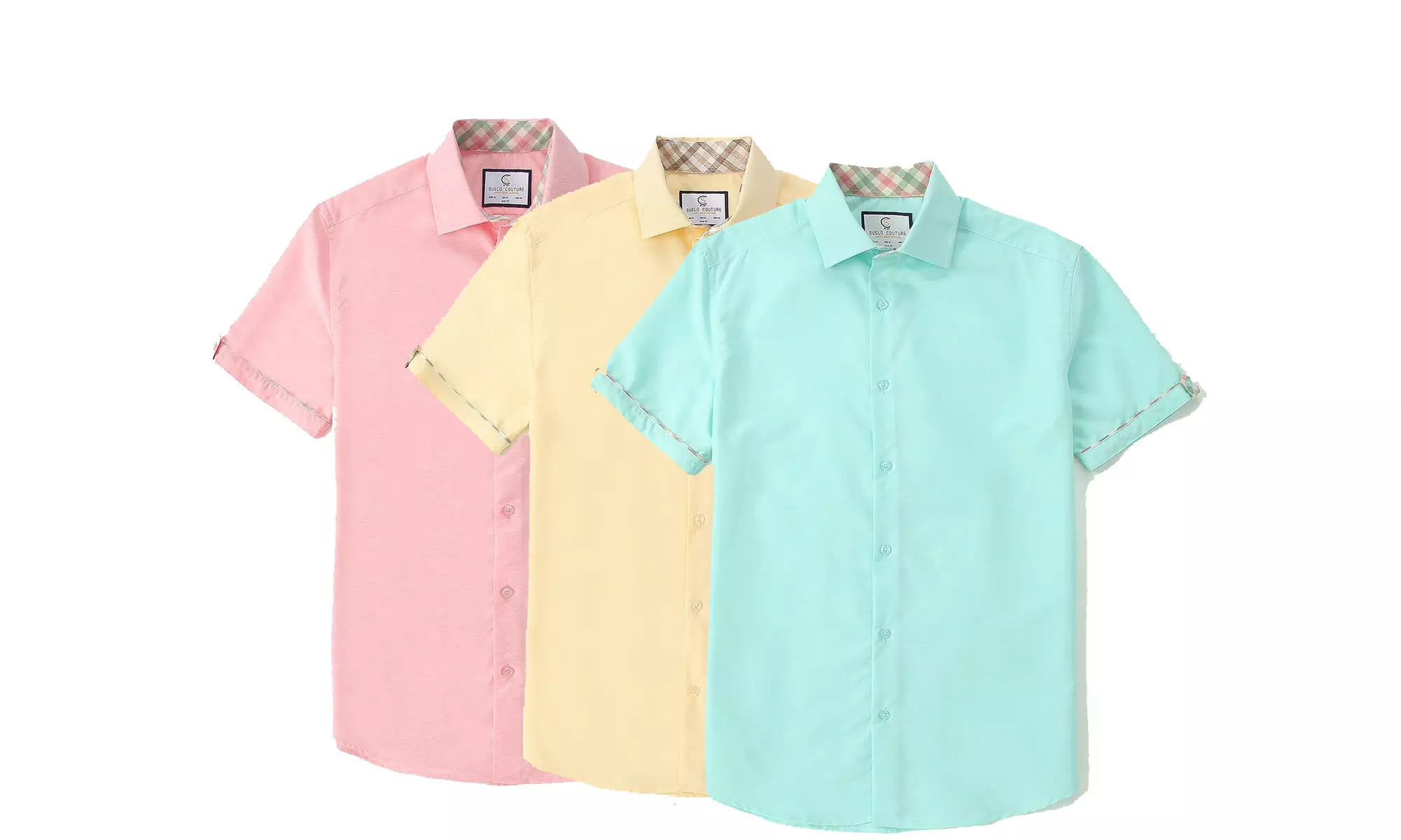 Sulso Couture Men's Short Sleeve Solid Linen Look Alike Button Down Shirt  - Primary Image