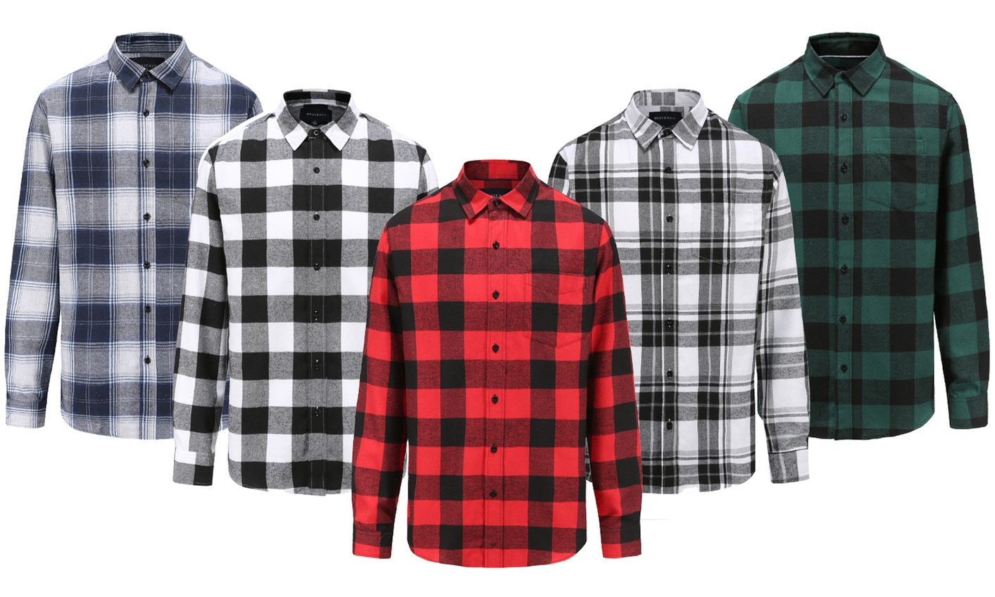 Braveman Men's Buffalo Plaid Button Down Classic Fit Flannel Shirt (S-3XL)