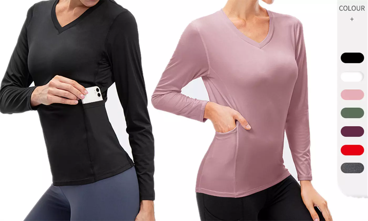 LESIES Women's Long Sleeve Moisture Wicking Athletic Shirts with Pocket - Primary Image