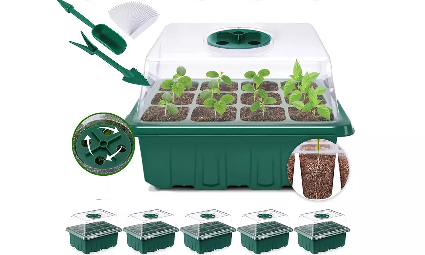 5 Pack Seed Starter Tray Plant Starter Kit with Humidit Domes Greenhouse Kit - Primary Image