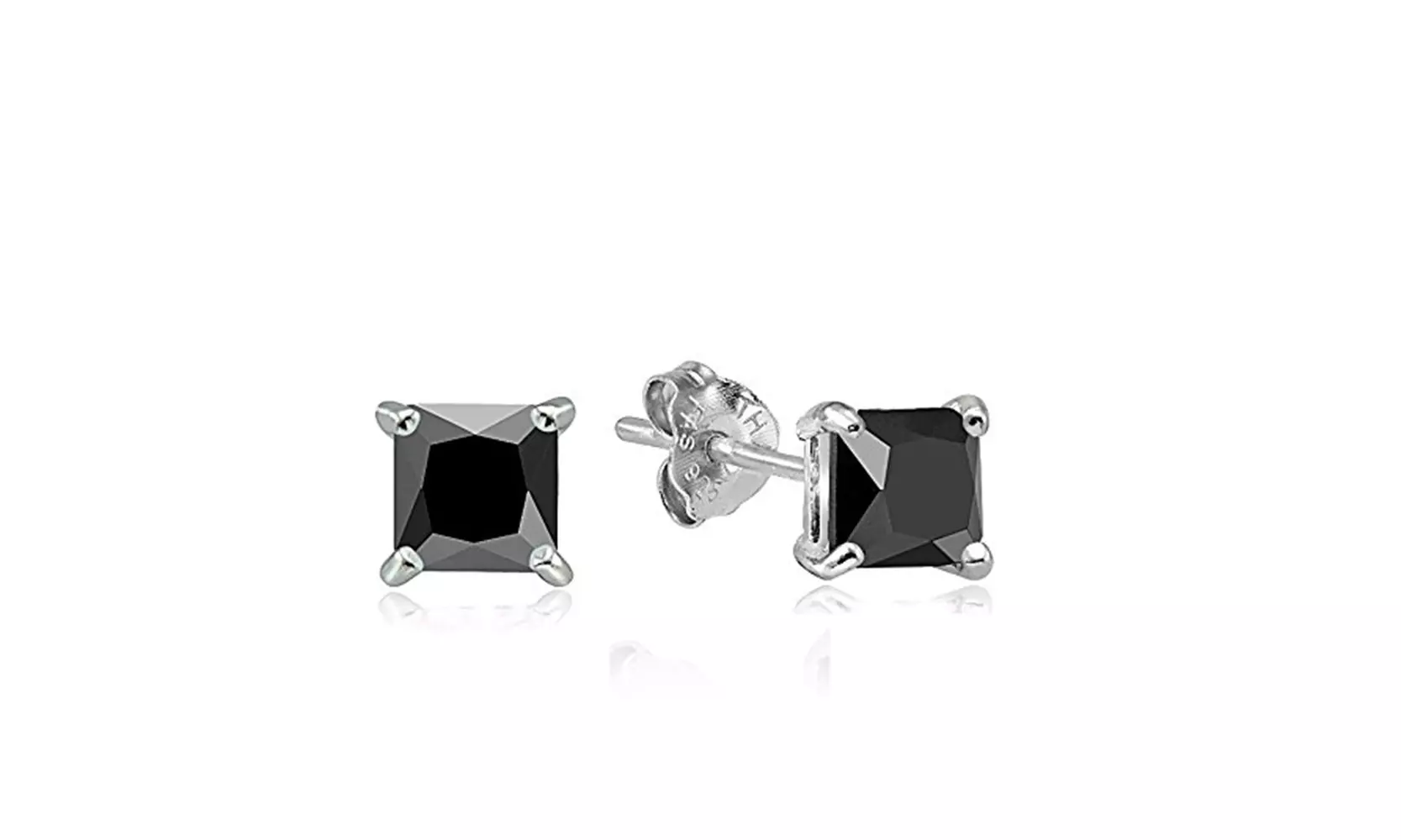 Sterling Silver Black Square Cubic Zirconia Stud Earrings - Primary Image