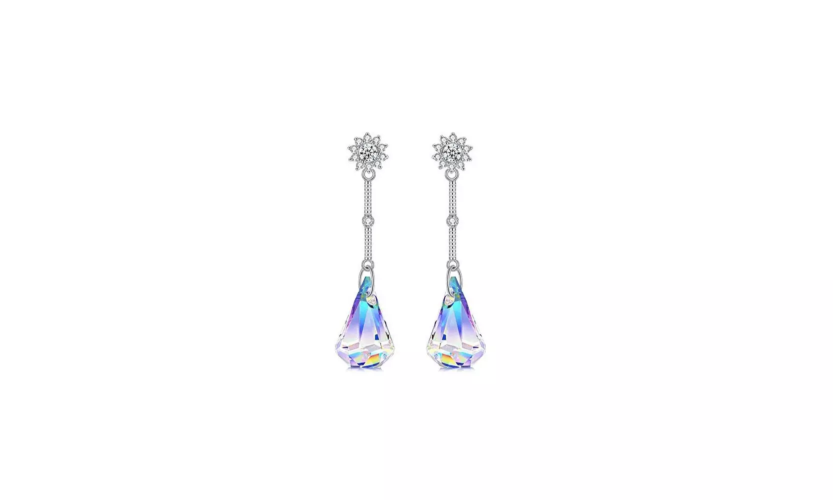 Aurora Borealis Crystal Halo Drop Earrings With Crystals From Swarovski - Second Medium