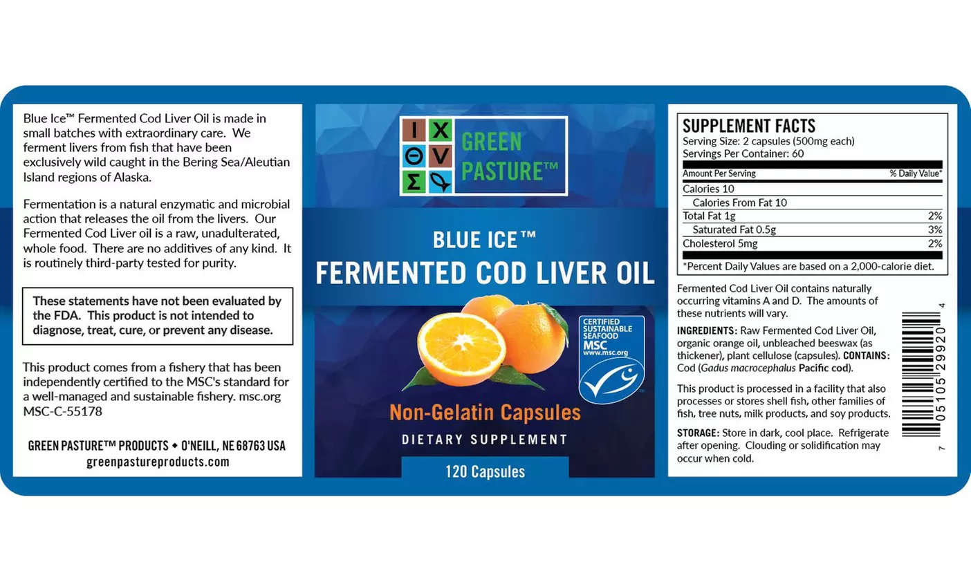 New Green Pasture Blue Ice Fermented Cod Liver Oil, Orange Flavor - Second Medium