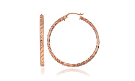 Rose Gold Flash Sterling Silver 3mm Twist Design Polished Hoop Earrings 35mm Sterling Silver