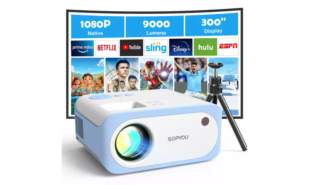 Native 1080P Full HD 9000L SOPYOU Movie Outdoor Projector 4K Supported - Primary Image
