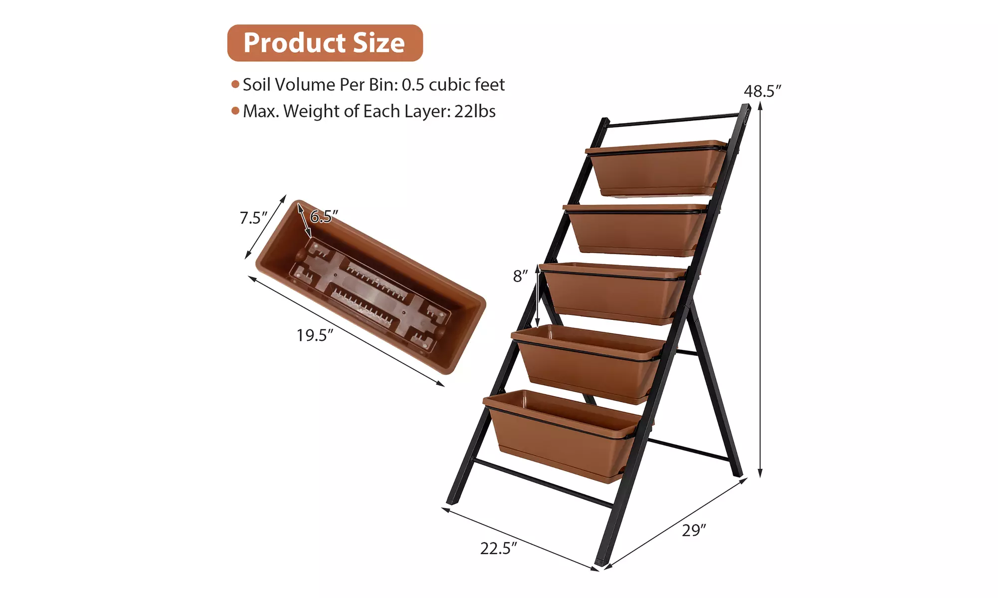 5-tier Vertical Garden Planter Box Elevated Raised Bed w/5 Container