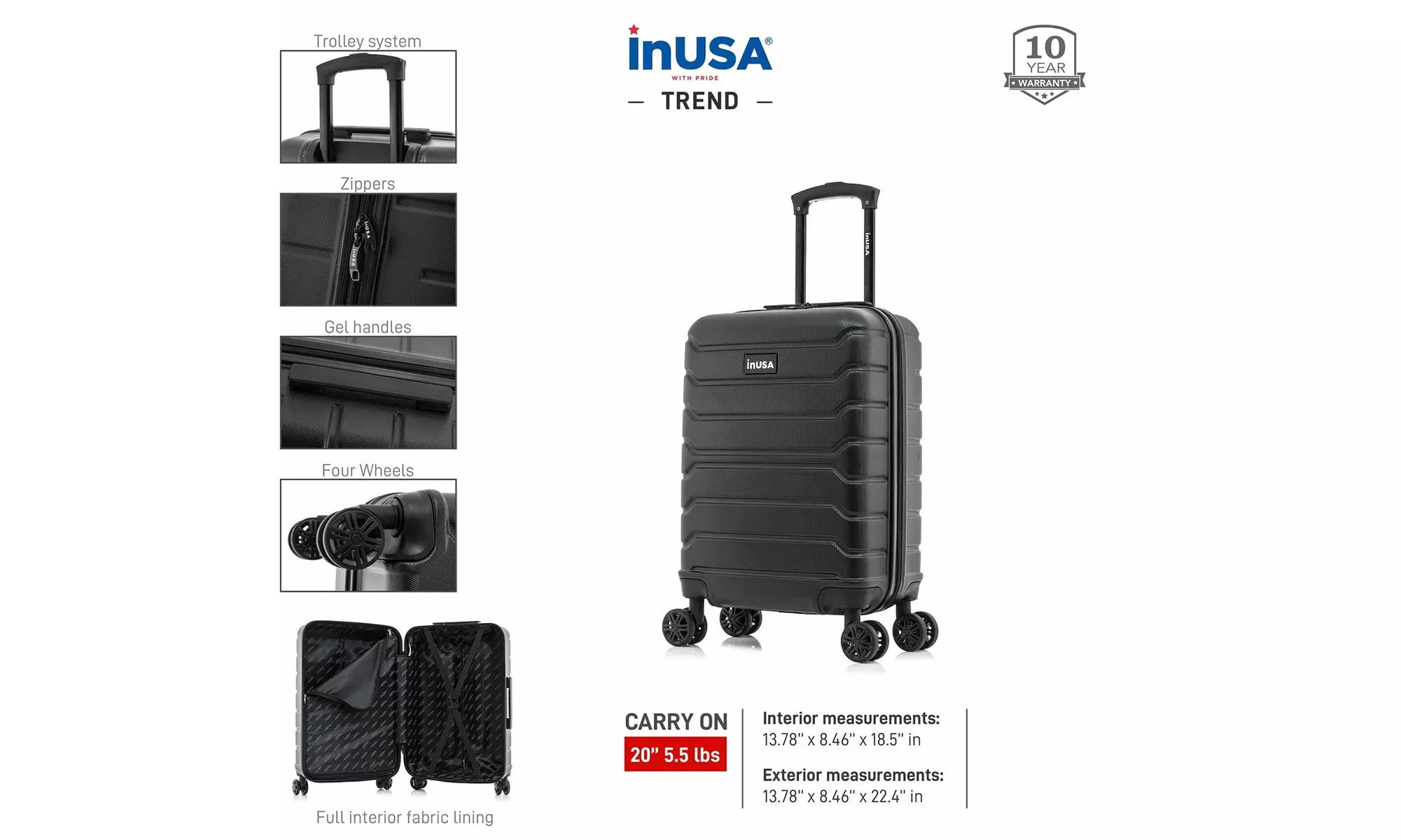 InUSA Trend lightweight hardside spinner luggage 20'', 24", 28" 