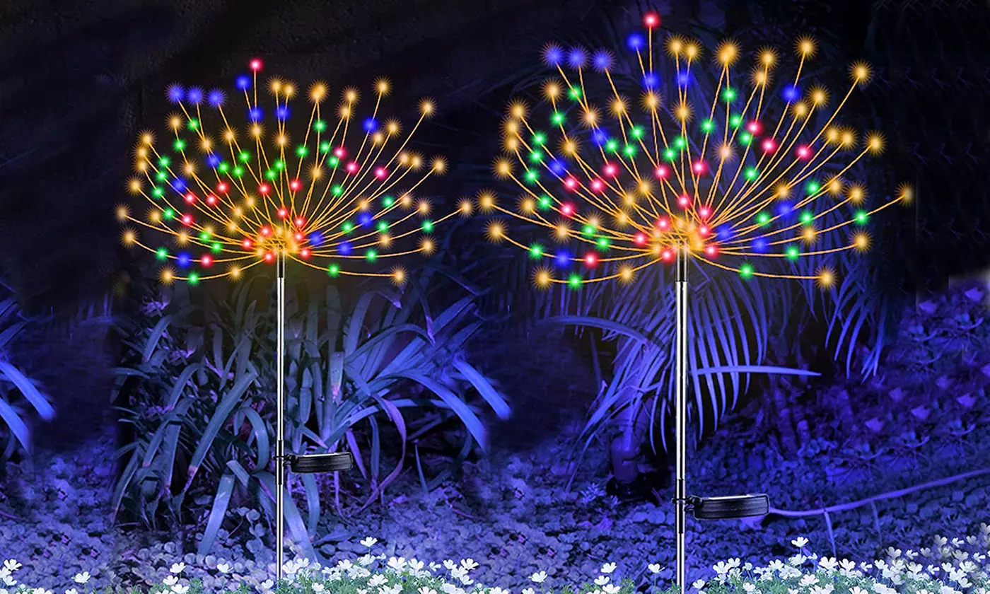2 Pack Solar Powered Firefly Firework Lights Art Stake Sparklers Yard Decor - Primary Image
