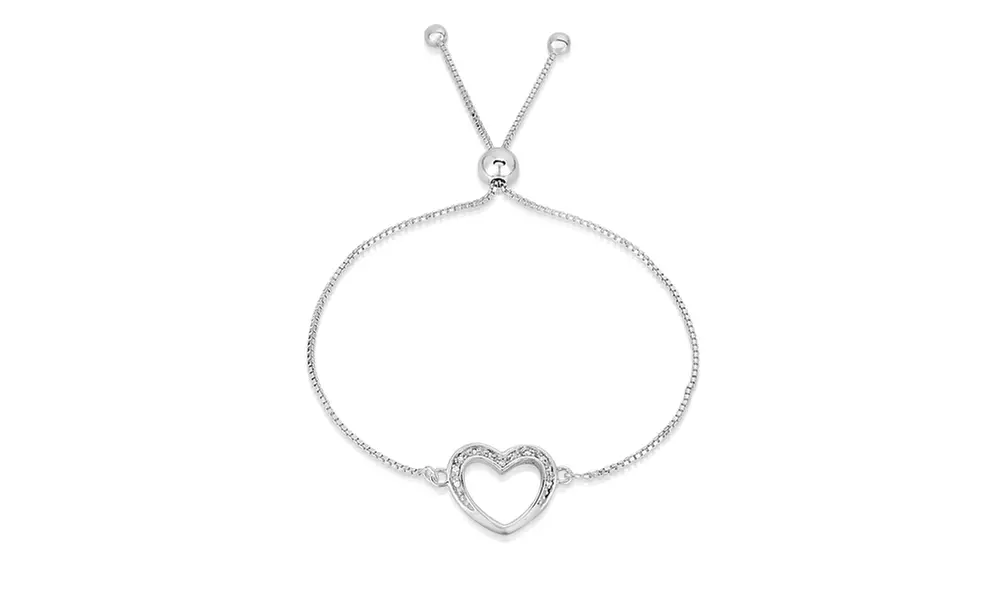 Solid Sterling Silver Adjustable Open Heart Bracelet 