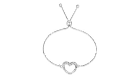 Solid Sterling Silver Adjustable Open Heart Bracelet Silver Crystal Crystal Sterling Silver