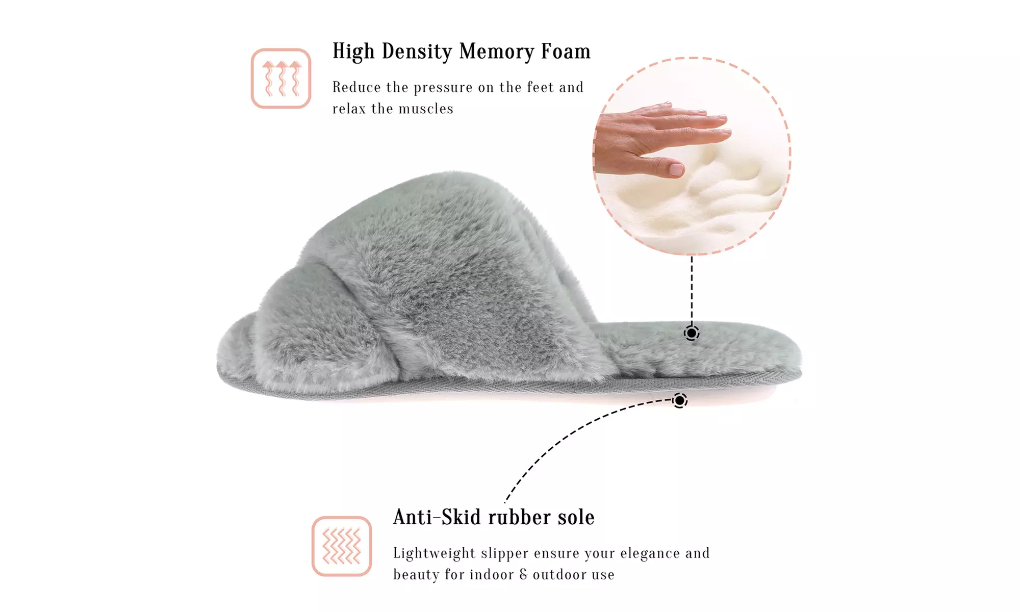 Womens Faux Fur Cross Slide Slippers Warm Memory Foam Indoor Outdoor Shoes