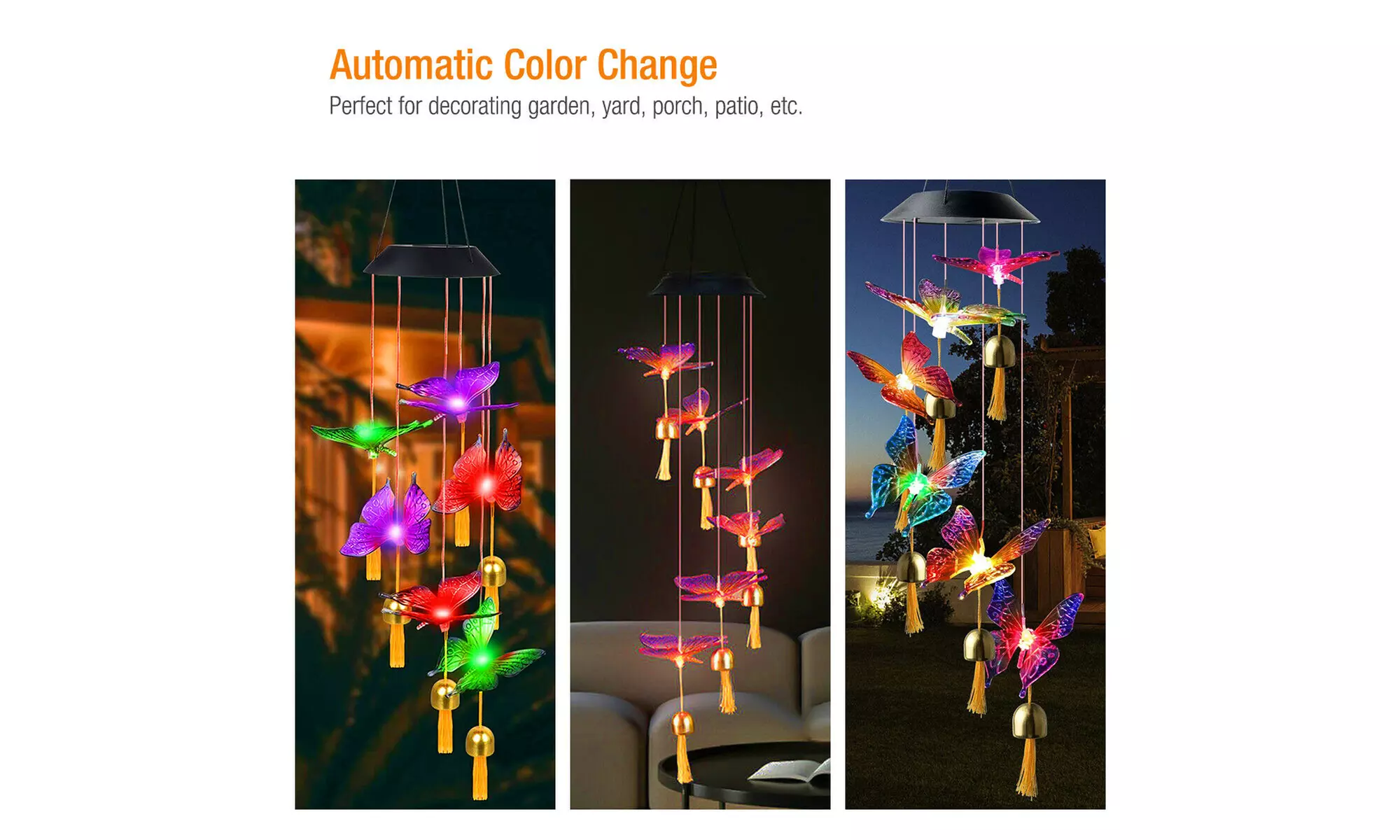 Large LED Solar Wind Chime Lights Color-Changing Outdoor Hanging Decor Bells
