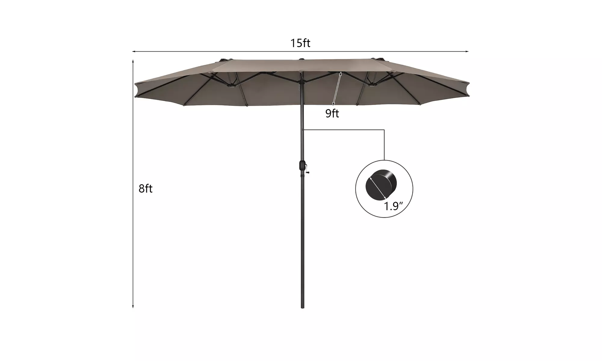 Costway 15FT Patio Double-Sided Umbrella Crank Outdoor Garden Market Sun Shade