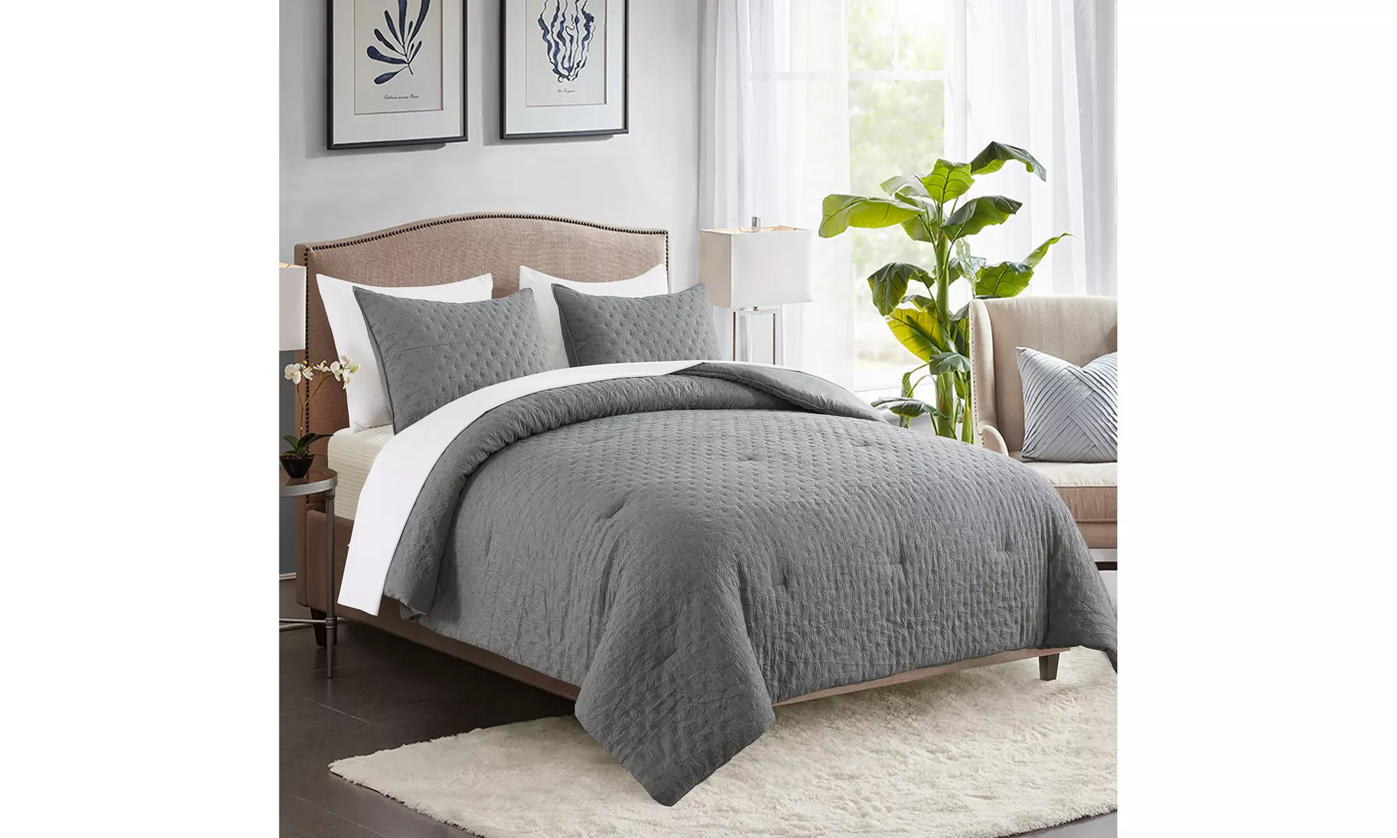 JML 2-3 Piece Bedding Comforter Set Embossed Creased Comforter With Pillow Shams