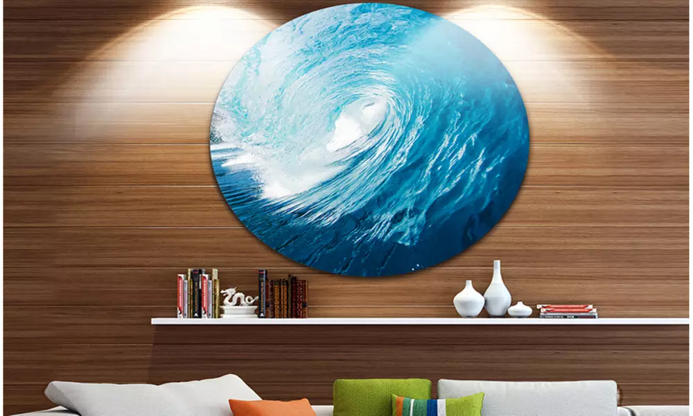 Ocean Waves in Hawaii' Disc Photography Circle Metal Wall Art - Primary Image