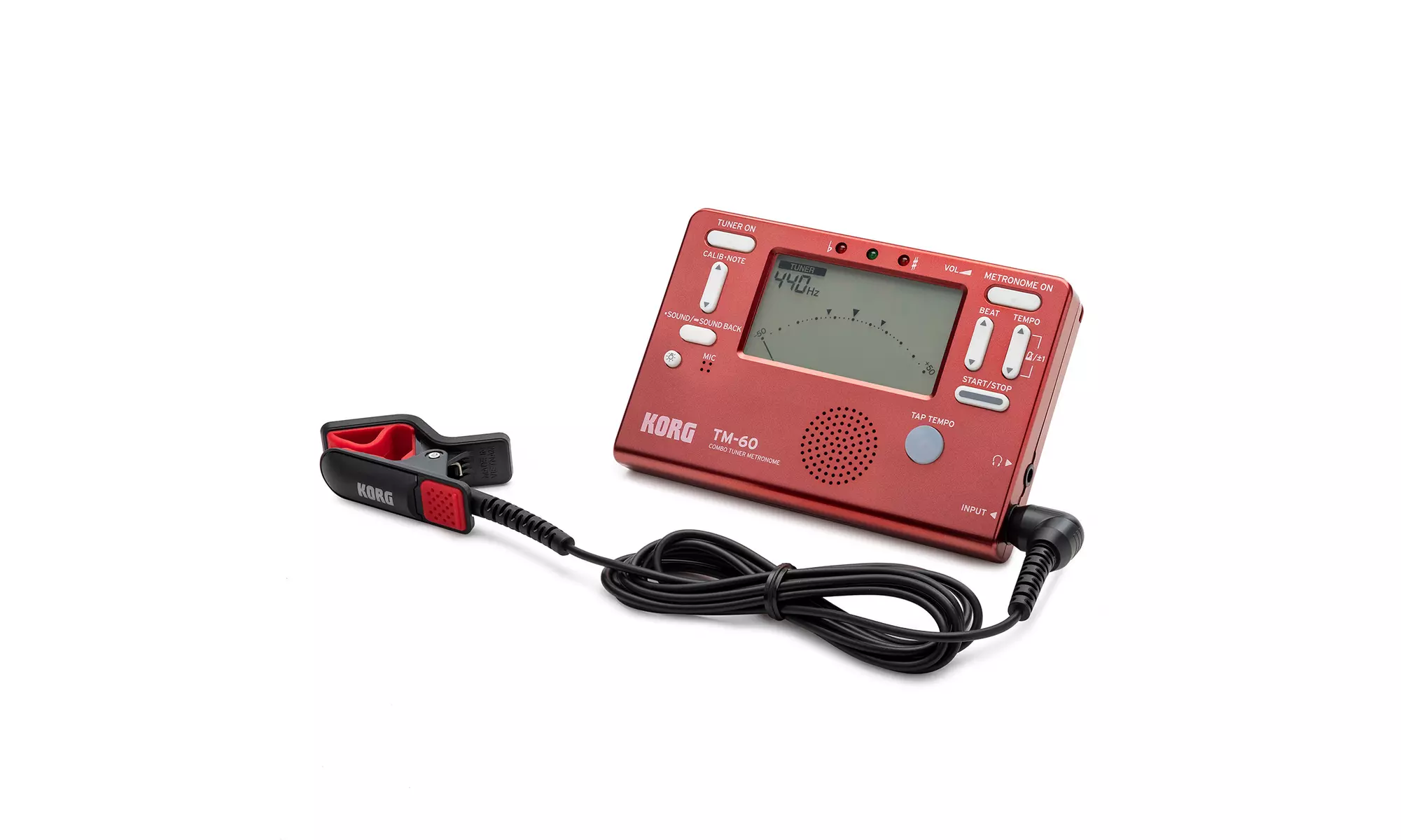 Korg TM-60 Tuner and Metronome Combo with Clip on Microphone (Red) - Primary Image