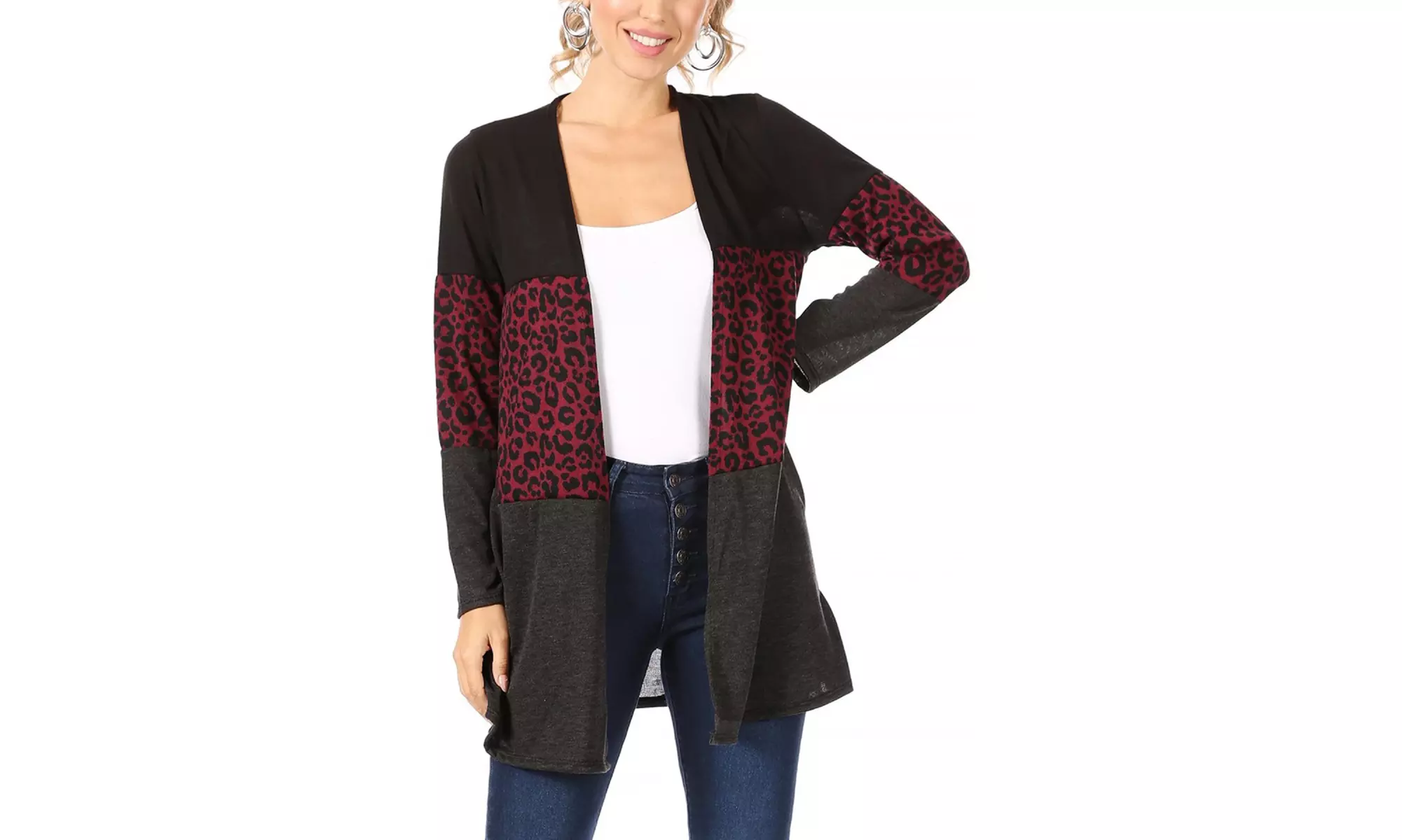 Women's Casual Animal Pattern Long Sleeve Cardigan Made in USA
