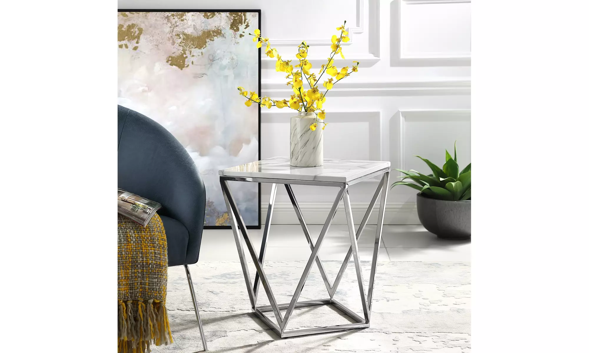 Rocky Marble Top Coffee/End Table with Stainless Steel Metal Base - Primary Image