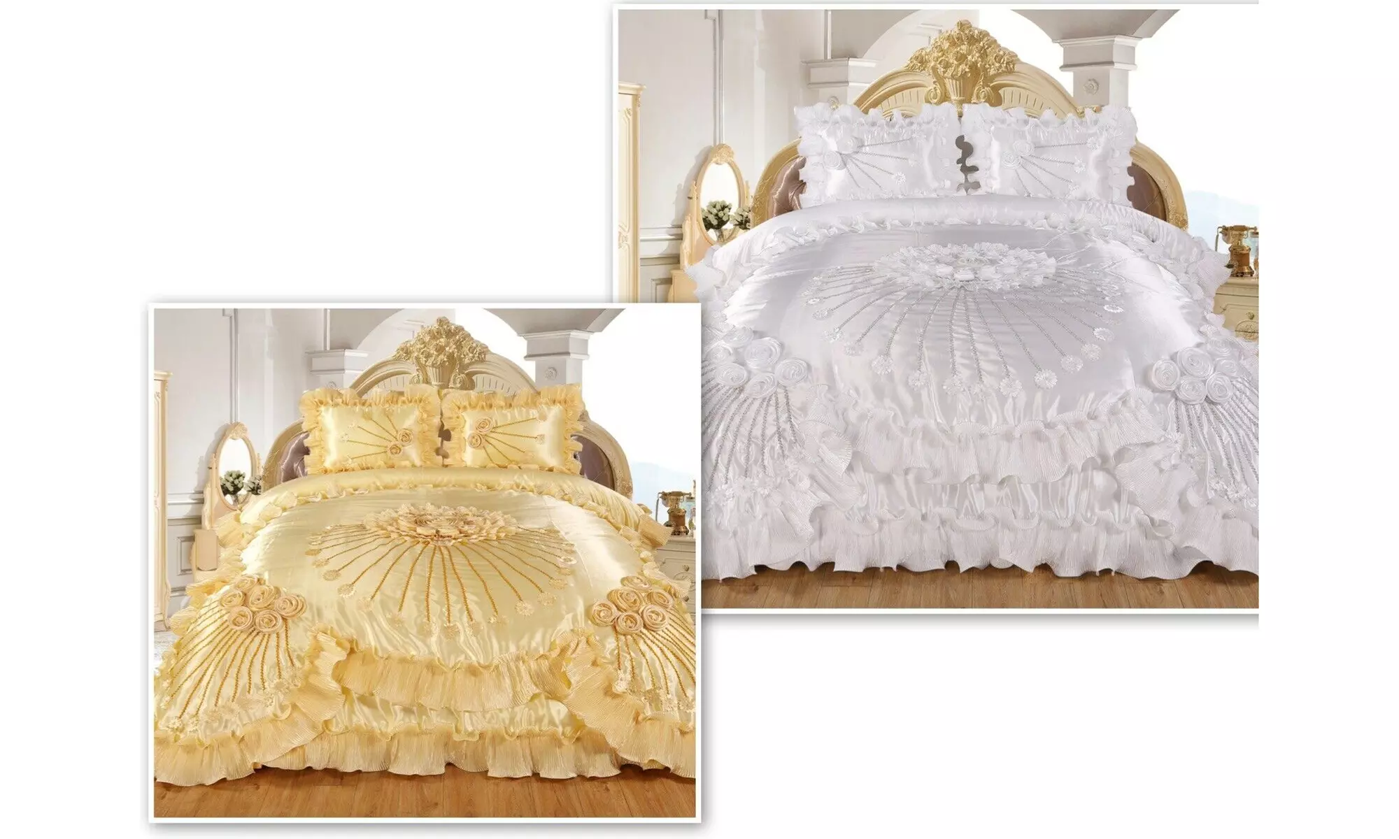 3pc Hiyam Real 3D Burgundy Comforter Set Bedspread Flower Ruffle Oversized Q/K  - Primary Image