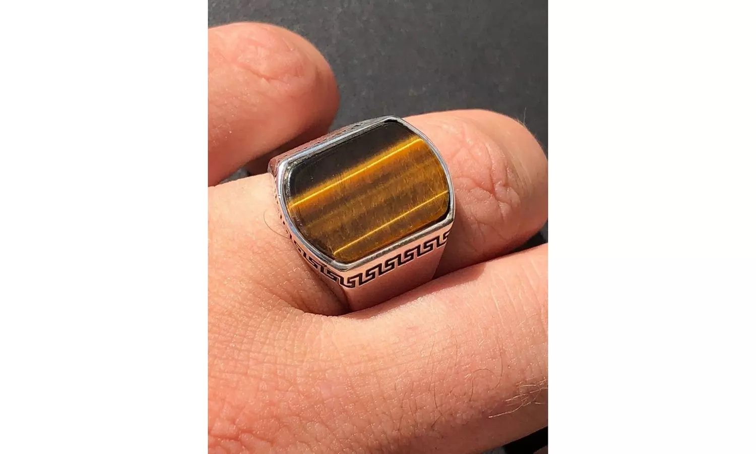 Solid 925 Sterling Silver Tiger's Eye Mens Signet Ring Size 7 - 13 - Primary Image