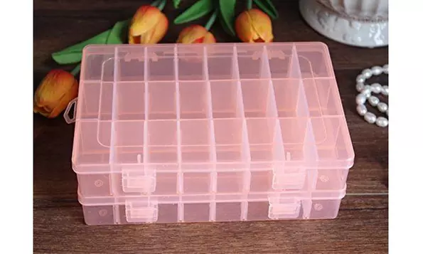 2-Pack 24 Grids Plastic Storage Box Jewelry Earring Tool Containers Organizer