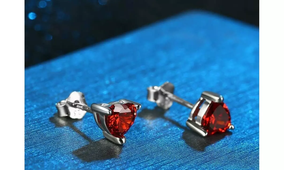 925 Sterling Silver 5MM Red Heart Cut Stud Earrings 