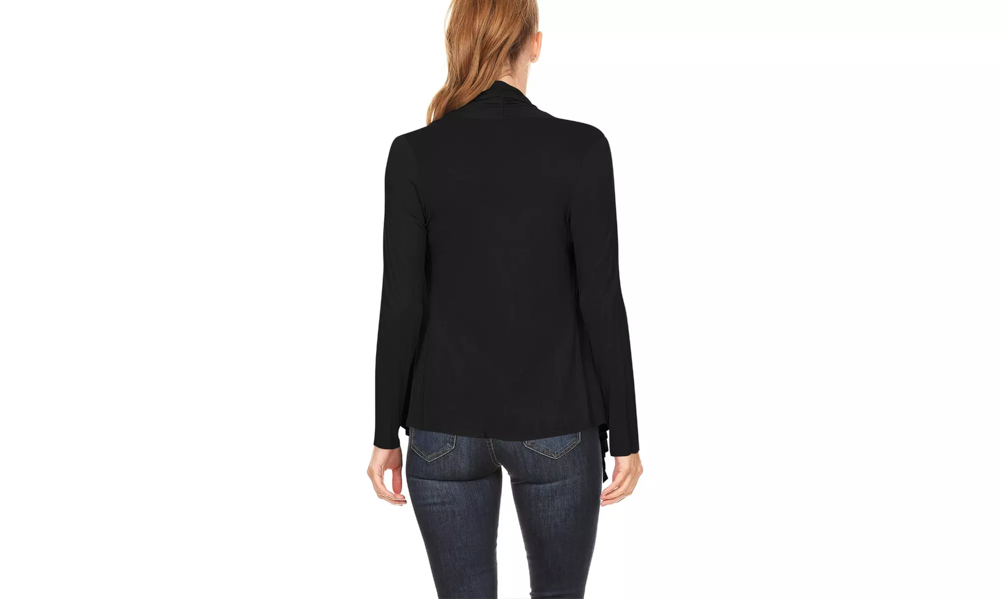 Women's Long Sleeve Draped Neck Open Front Solid Cardigan 