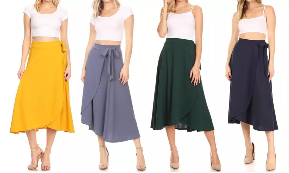 Women's Casual Solid A-Line Midi Skirt - Primary Image