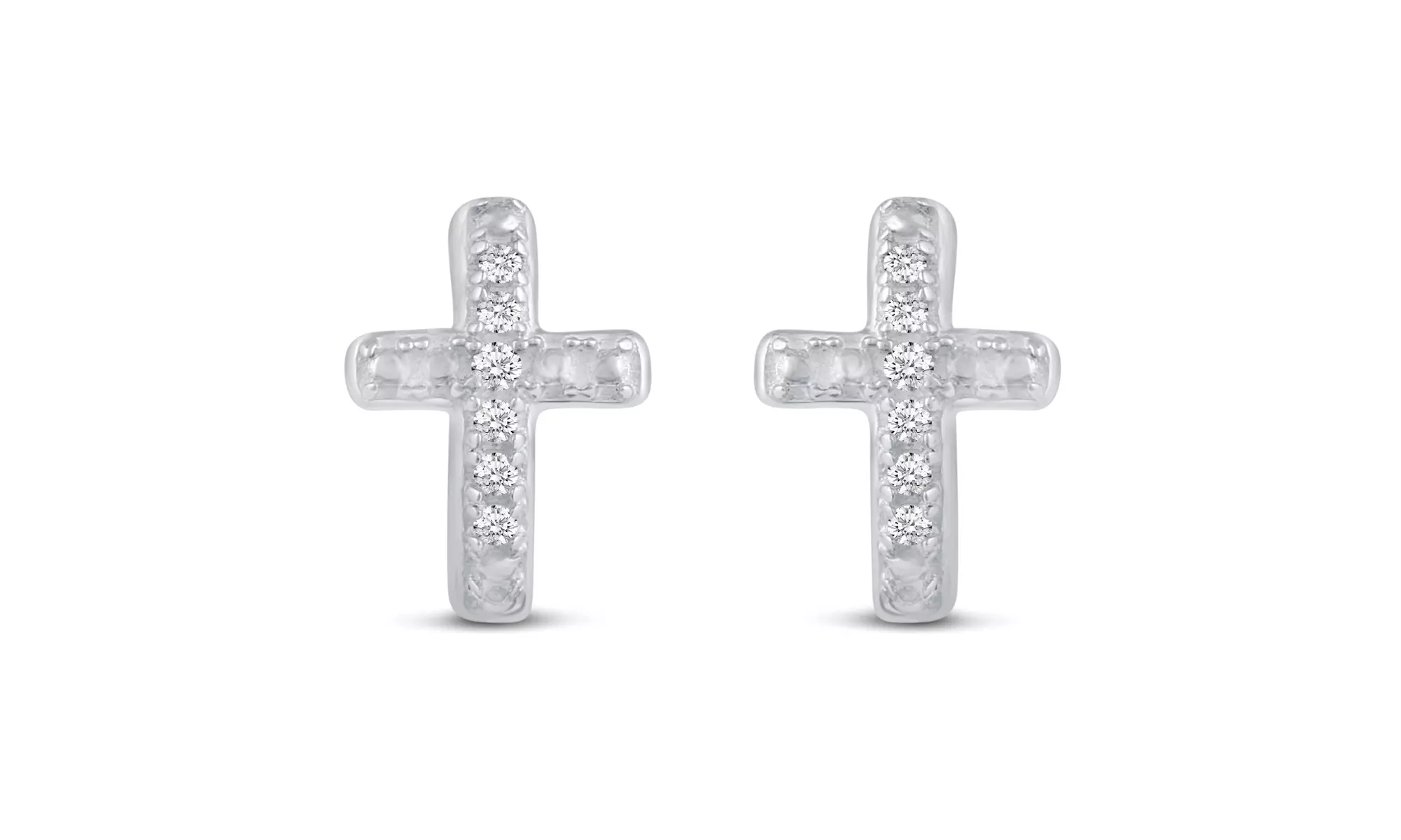 1/30 Cttw Natural Diamond Cross Stud Earrings in 925 Sterling Silver