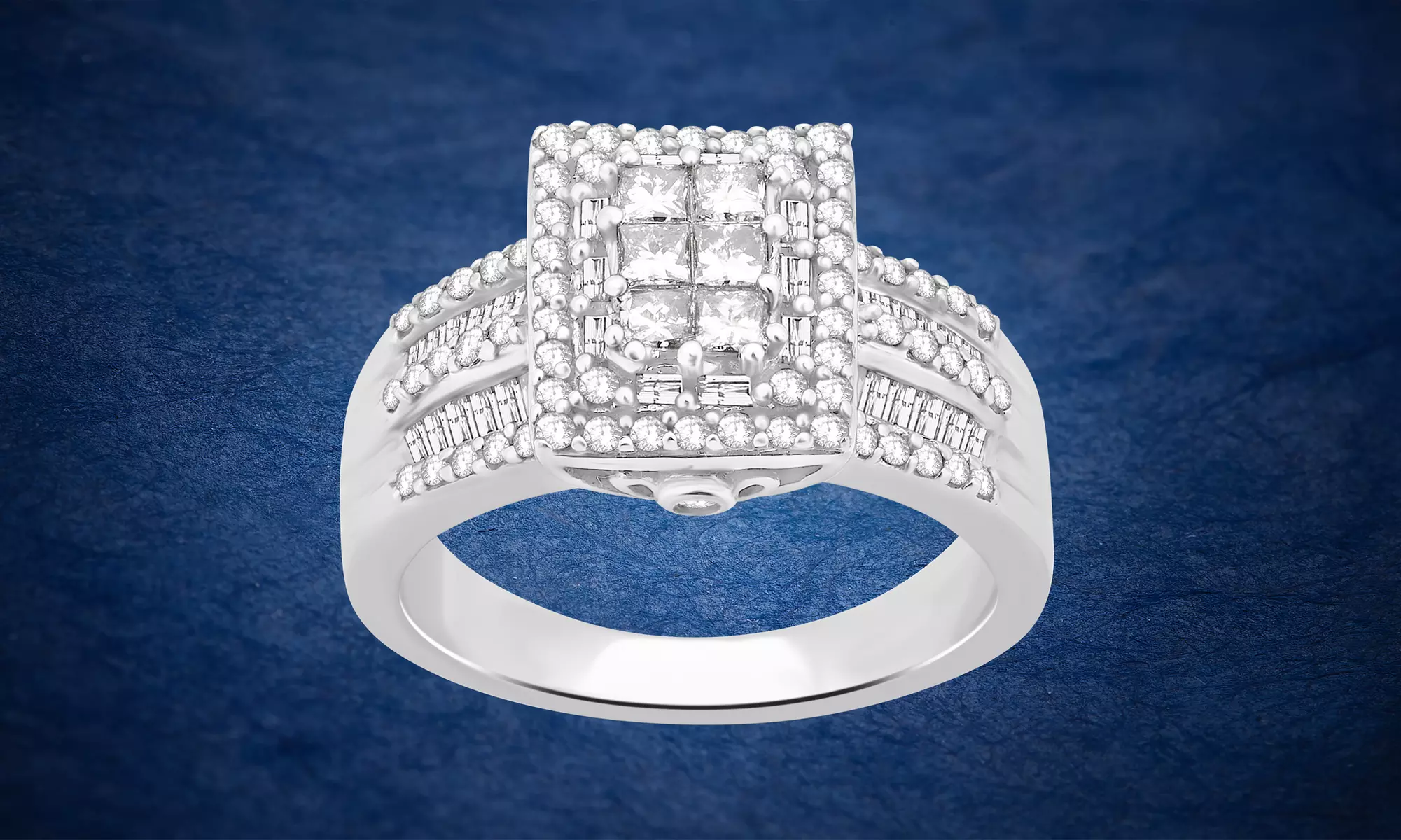 1 CTTW Diamond Cluster Square Engagement Ring in 10K Gold by Brilliant Diamond - Primary Image