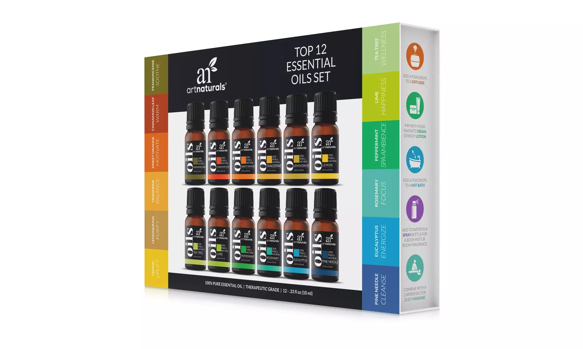 artnaturals Essential Oil Gift Set Peppermint, Tea Tree, Eucalyptus (12 x 10ml) - Primary Image