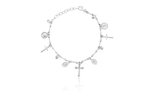 Nina & Grace Italian Sterling Silver Religious Beaded Charm Bracelet