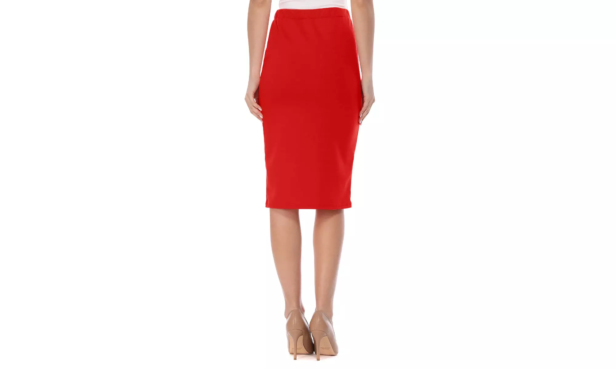Women's Elastic High Waist Stretch Comfy Office Work Wear Solid Midi Skirt S-3XL