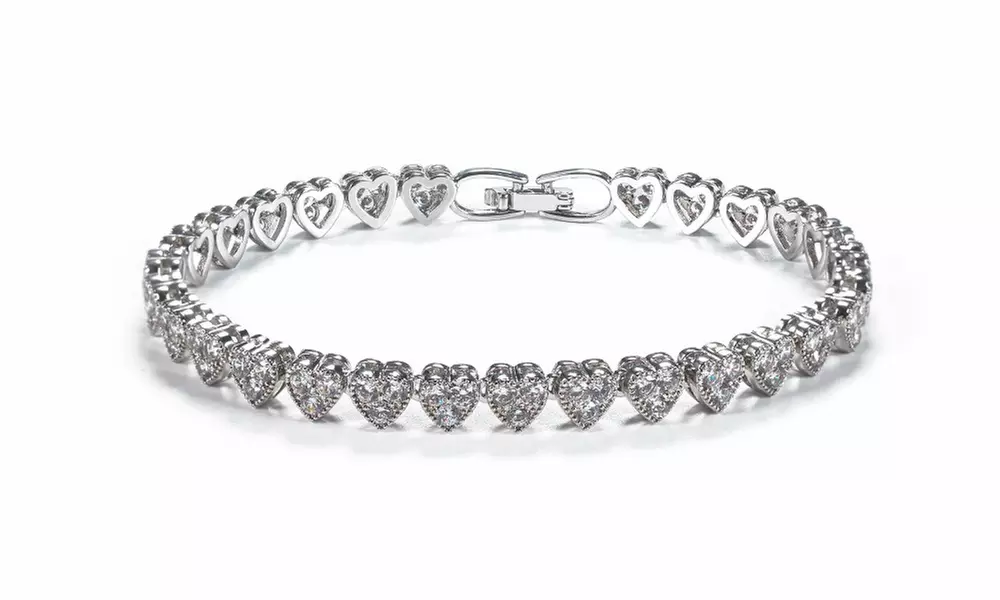 Leo Rosi Luxury Heart Zircon Gem Bangle in 18K White Gold Plated - Primary Image