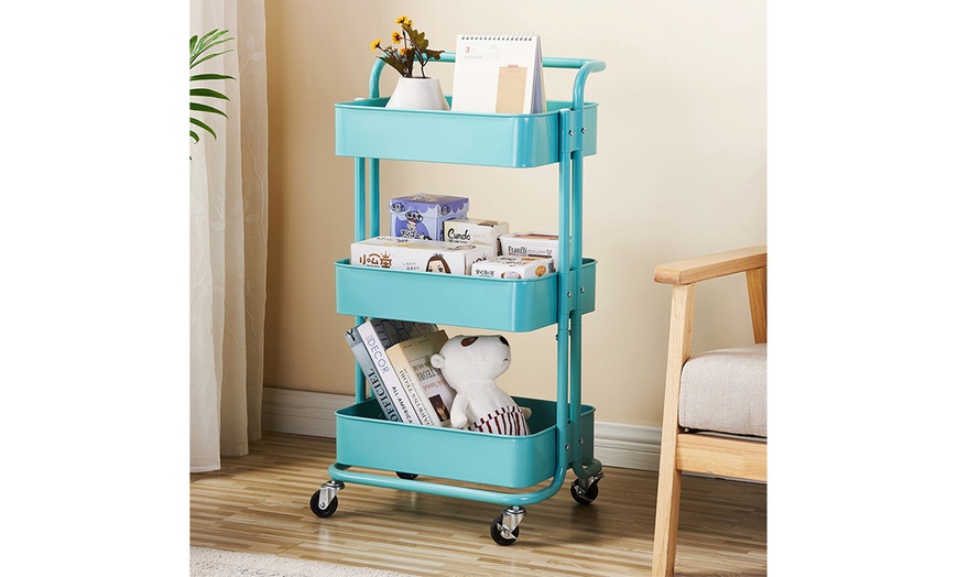 3-tier Rolling Utility Cart Storage Shelves Multifunction Storage 