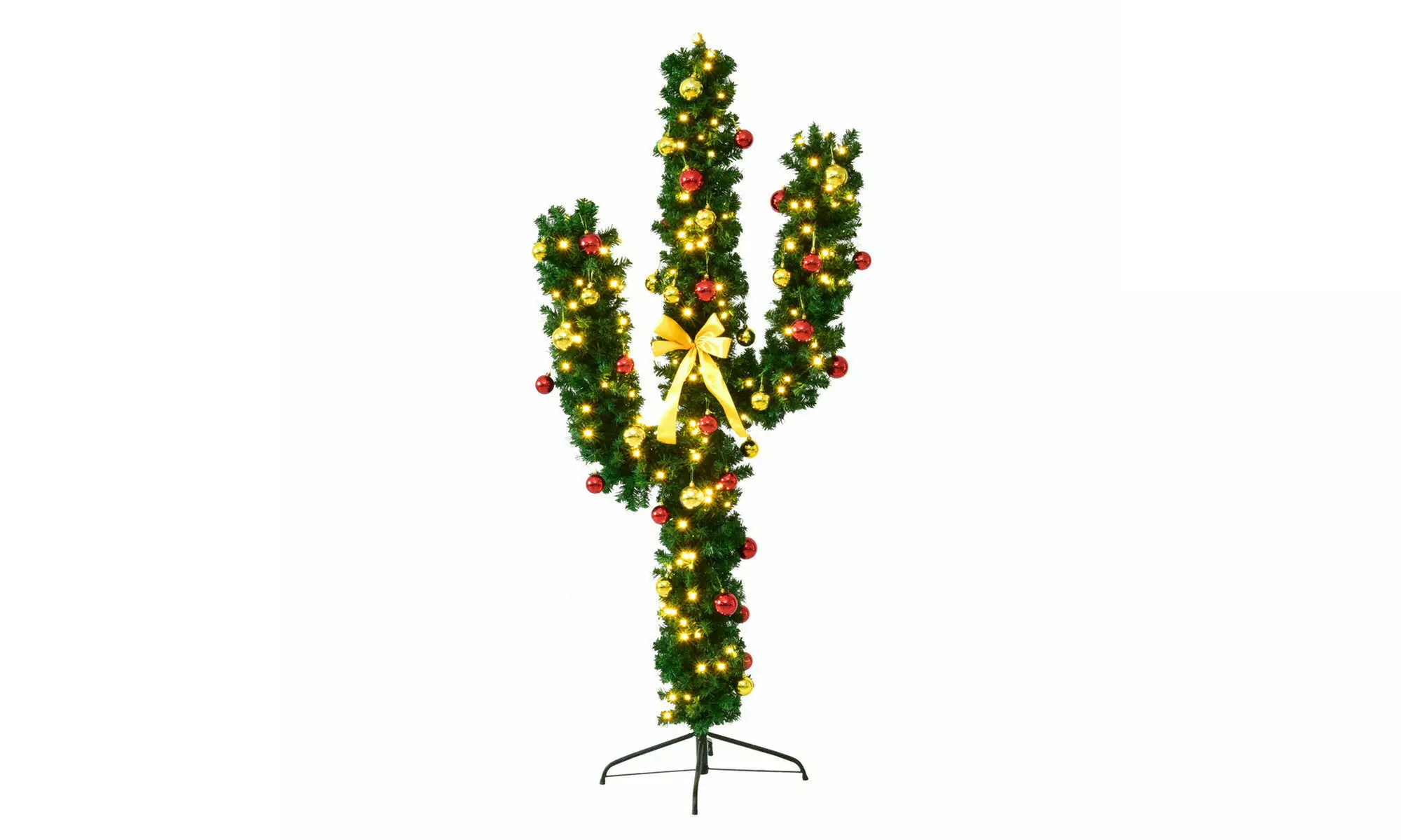 Costway 7Ft Pre-Lit Cactus Artificial Christmas Tree w/LED Lights and Ball 