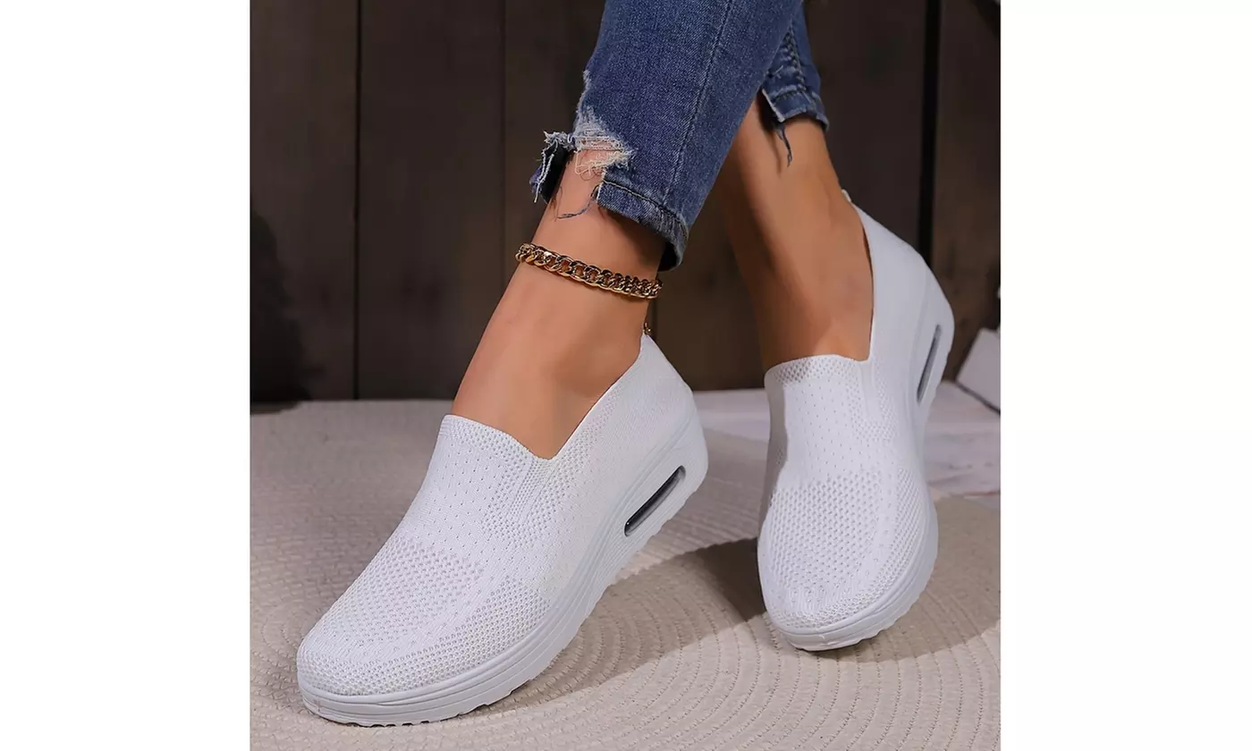  Women's Breathable Mesh Stretch Platform Cushion Sneakers