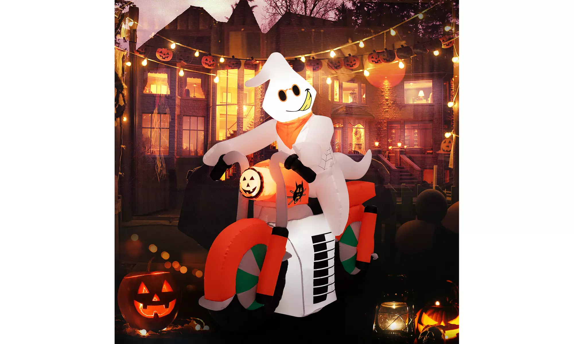 5 FT Halloween Inflatable Ghost Riding on Motor Bike Yard Decor w/ LED Lights - Primary Image