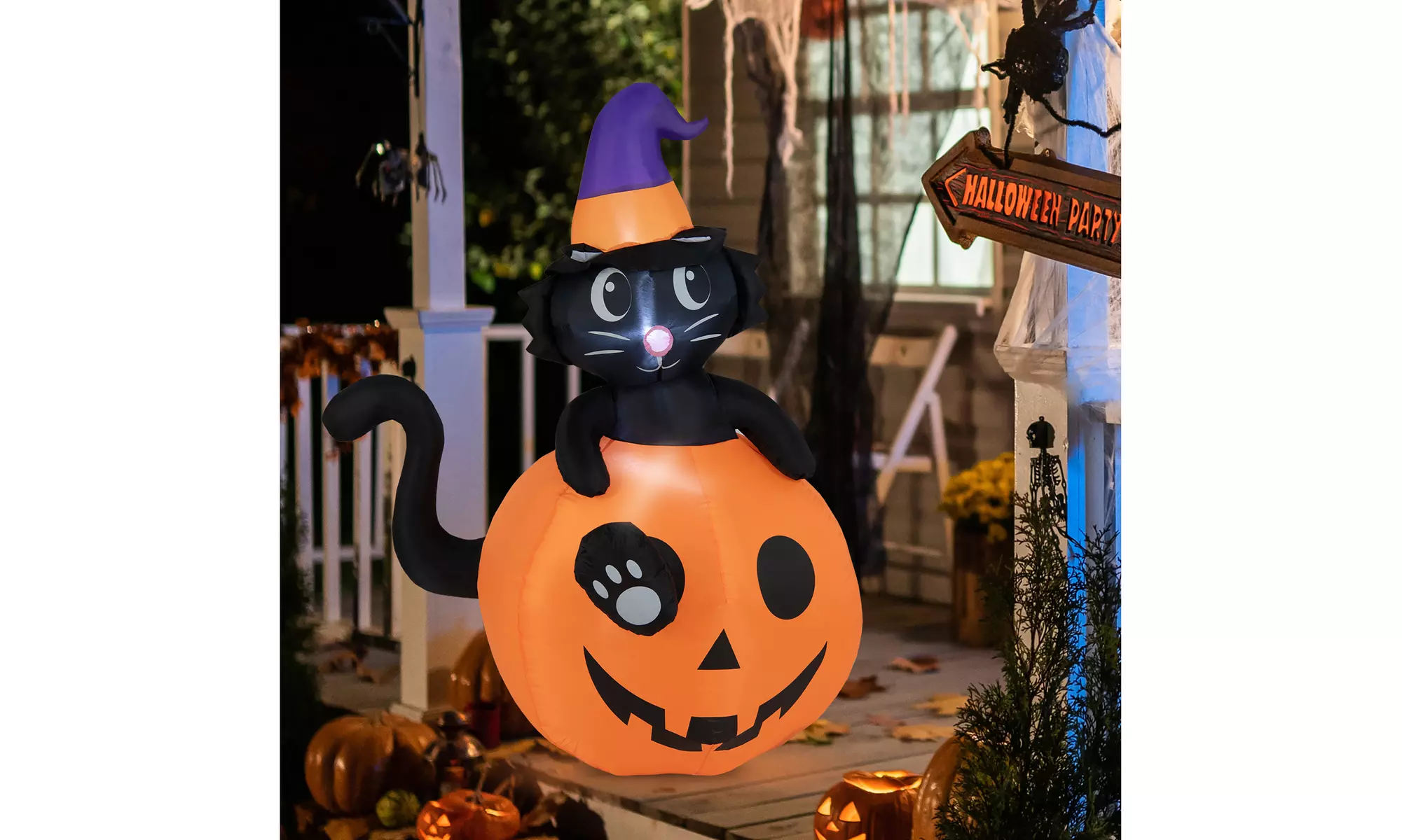 Costway 5 FT Tall Halloween Inflatable Decor Black Cat in Pumpkin LED Lights   - Primary Image