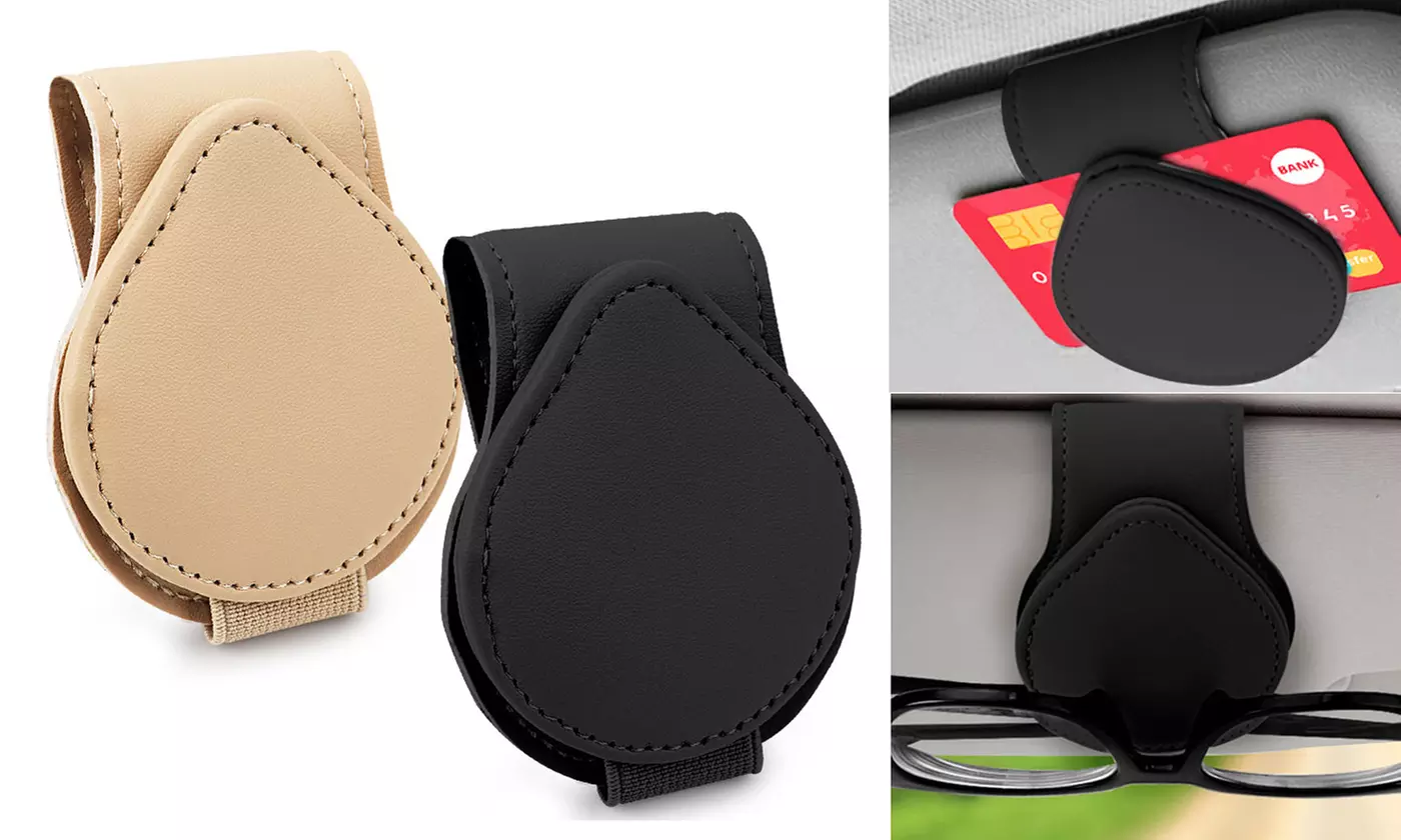Universal Car Visor Sunglasses Holder Clip Leather Eyeglasses Hanger Card Clip