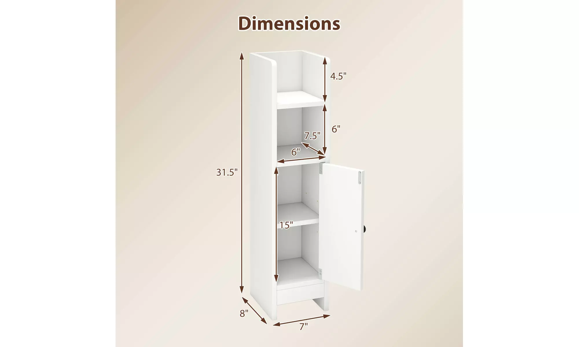Costway Bathroom Storage Cabinet with Adjustable Shelf 1 Door & 2 Open Shelves