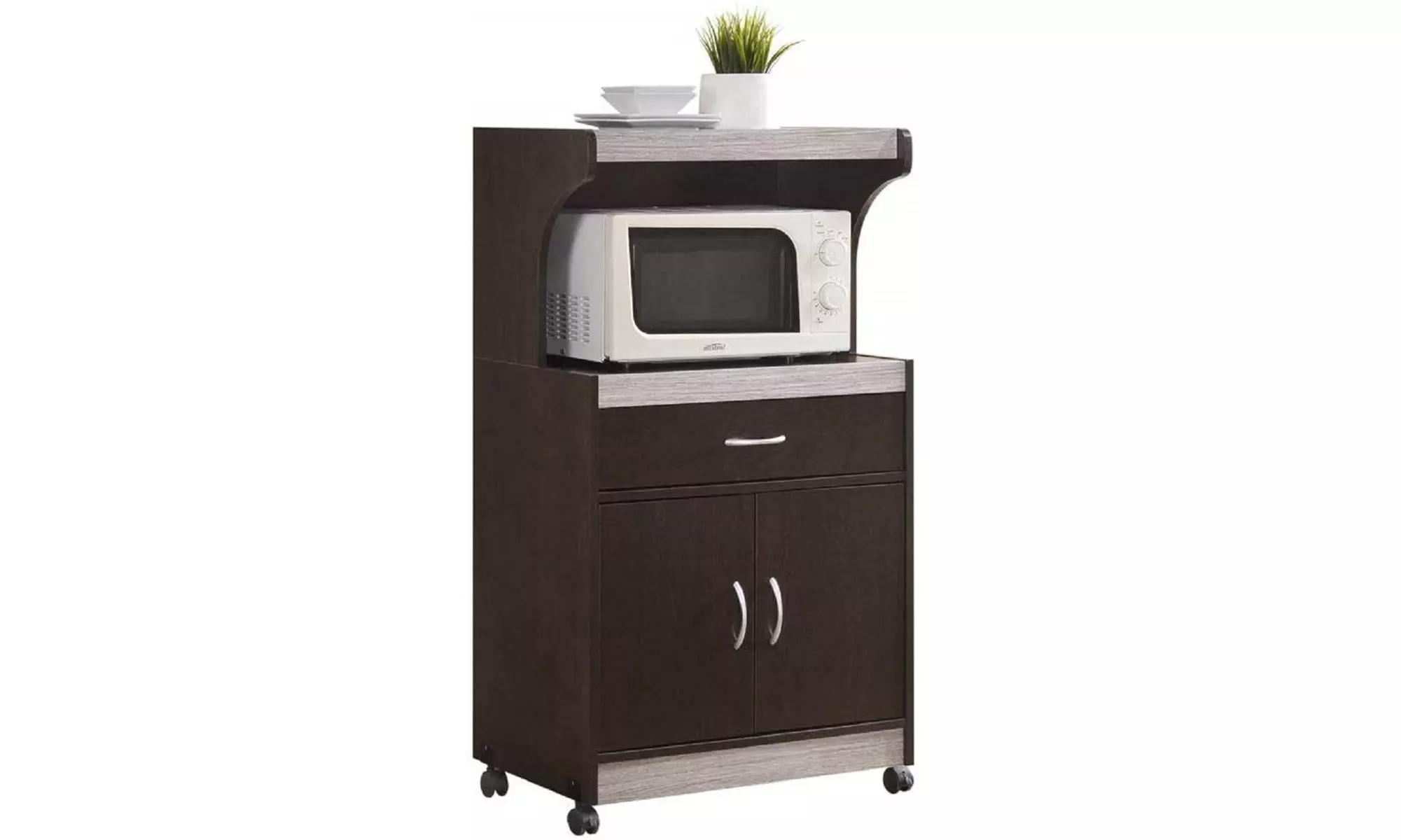 Hodedah HIK77 CHOC-GREY Microwave Cart - Chocolate, Grey - Primary Image