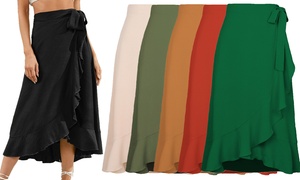 LESIES Women's Slit Wrap Asymmetrical High Waist Long Skirt Loose Flowy Skirts