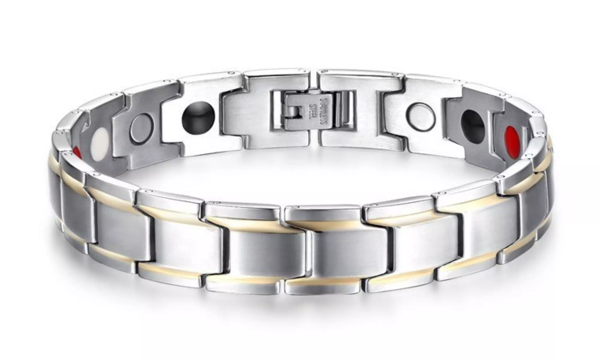 Men's Stainless Steel Double Row  Magnetic Therapy Bracelet 