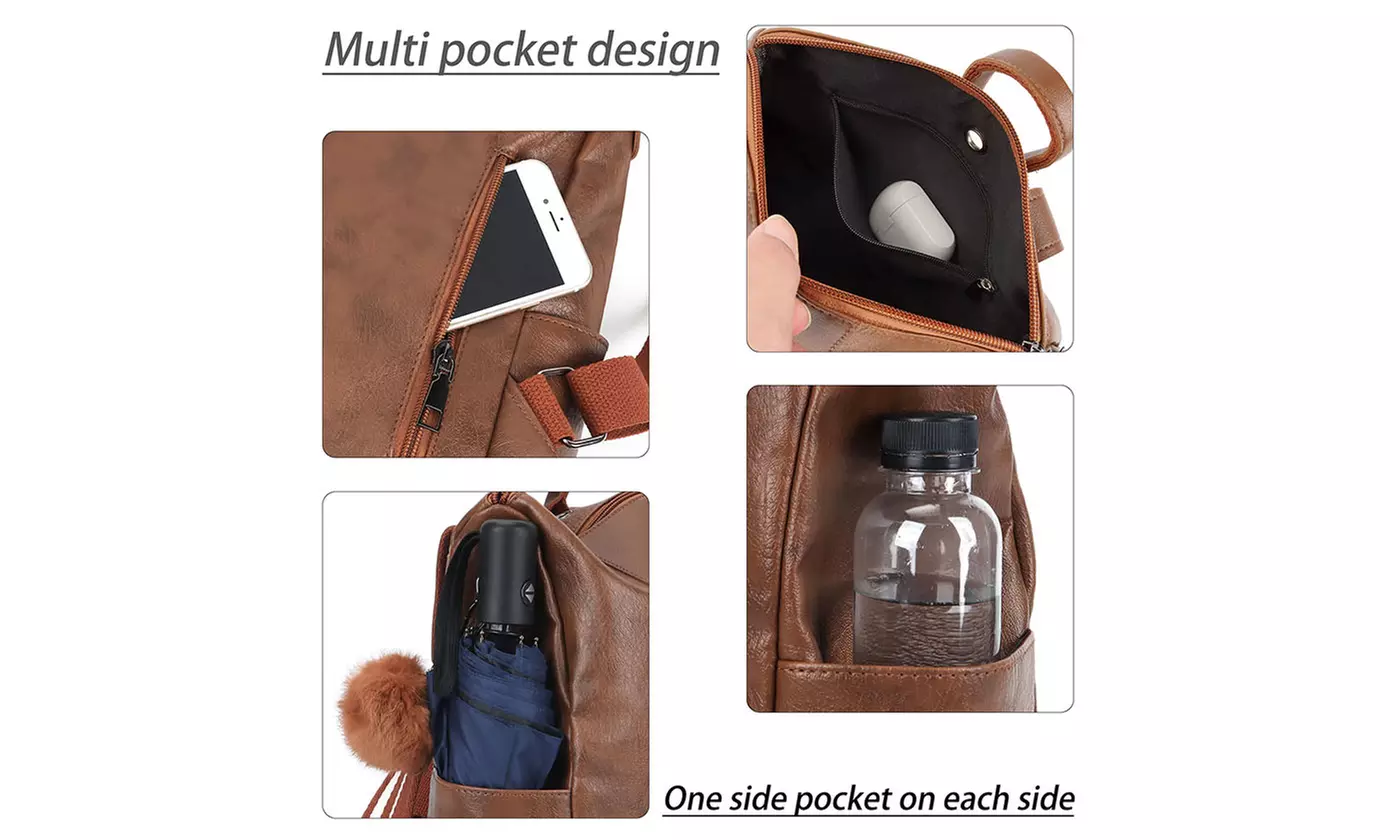 Women PU Leather Backpack Book Bag School Travel Handbag Rucksack Zipper Bag