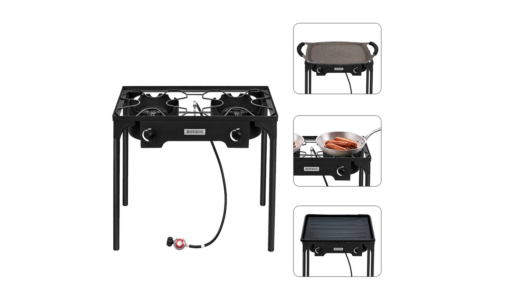 75000-225000 BTU Outdoor Courtyard Camping BBQ Grill Propane Gas Griddle Black