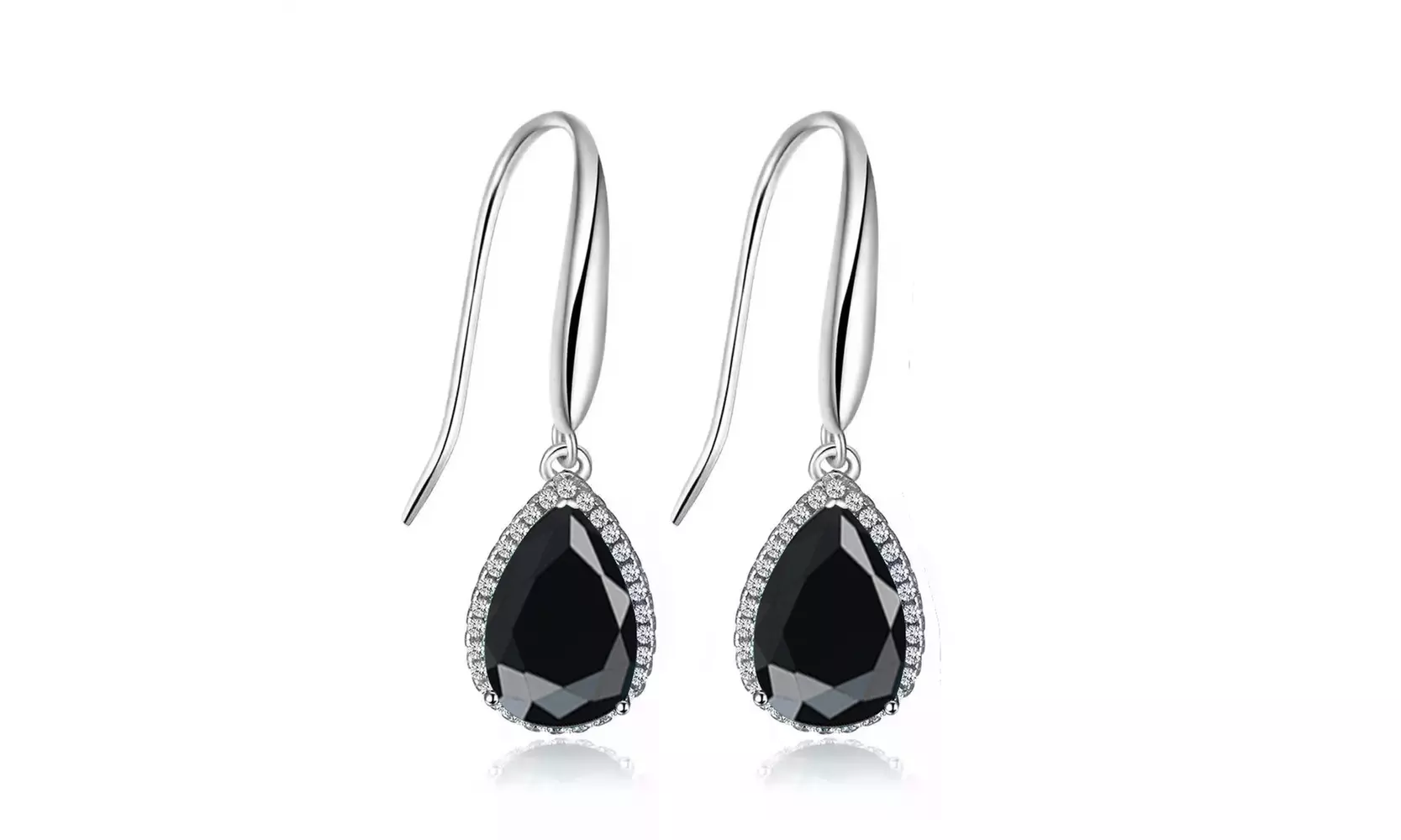 Paris Jewelry 14k White Gold Plated Created Black Sapphire Teardrop Earrings