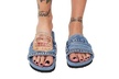 Women Denim Non-slip Flat Slippers Flip Flops Casual Shoes for Outdoor Beach - Second Medium