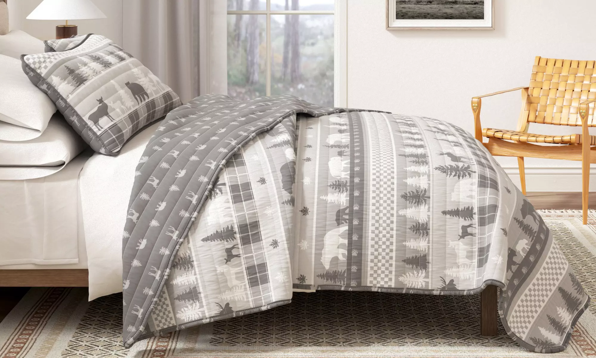Two- or Three-Piece FreshFolds Reversible Lodge Printed Quilt Set